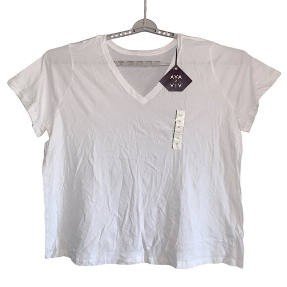 Ava & Viv Womens Plus Size White V-Neck Basic Tee Soft Cotton Casual Top - Picture 7 of 12